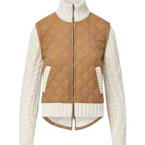 Veronica Beard Patra Knit-Sleeve Quilted Jacket Russet/Ivory NWT (Size XS)